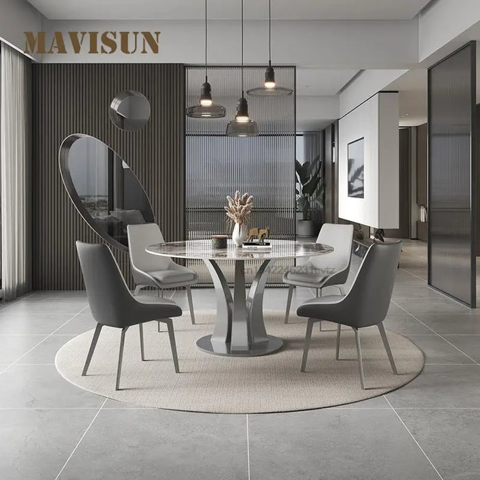 Italian Minimalist Marble Round Table With Turntable Home Small Apartment Light Luxury Modern High-end Slate Restaurant Table
