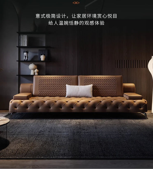 Italian light luxury leather sofa head layer cowhide modern simple straight row sofa living room