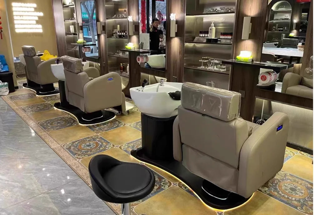 Net red intelligent high-end hair chair rotary massage flush bed multi-functional electric shampoo bed beauty shop hair salon