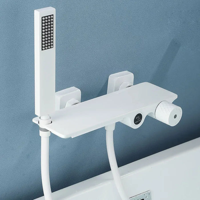 Tuqiu Gray Bathtub Shower Set Wall Mounted Black Bathtub Faucet, Bathroom Cold and Hot White Bath and Shower Mixer Taps Brass