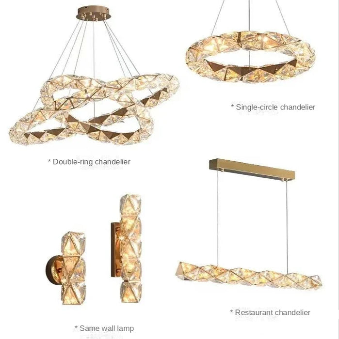 Modern LED Diamond Ceiling Chandeliers K9 Pendent Lamp Luxury Ring Living Dining Room Home Decor Hanging Light Luster Fixtures