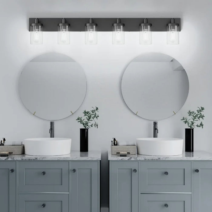 Aipsun 48in Vanity Light Black Bathroom Vanity Lighting Fixtures 6 Light Bathroom Light Fixtures with Clear Glass
