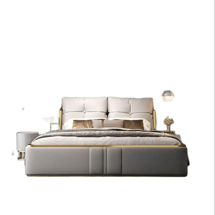 Italian modern minimalist 1.5-meter 1.8-meter master bedroom double bed, solid wood upholstered bed, light luxury Napa leather b