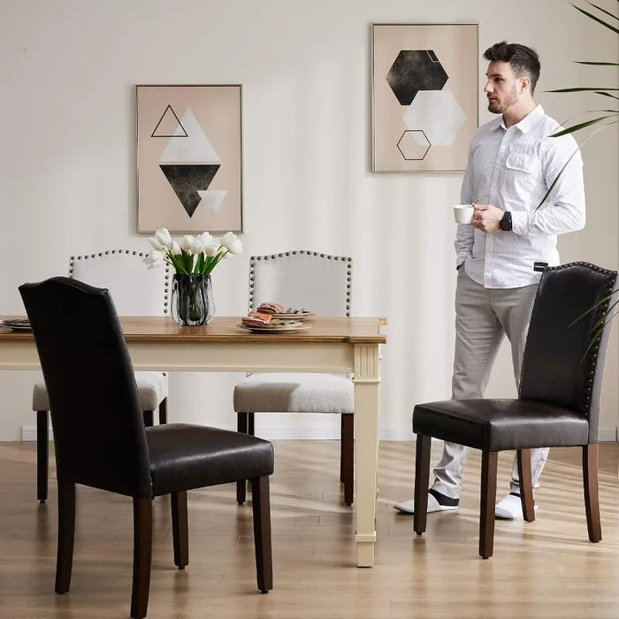 DUMOS Dining Chairs Set of 2, Leather Dining Room Chairs, Upholstered Parsons Chairs with Nailhead Trim