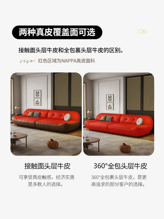 Cloud sofa modern light luxury leather sofa living room first floor cowhide brown leather sofa