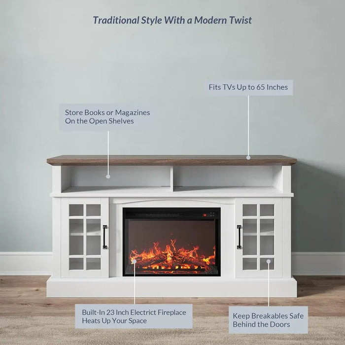 Traditional 58" Rustic TV Stand with 23" Electric Fireplace Heater, Media Entertainment Center Console Table for TV up to 65"
