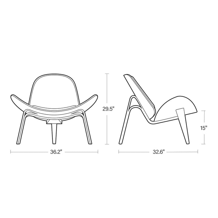 Lounge Shell Chair Faux Leather Solid Wood Style Kitchen Chair Single Sofa Chair Smile Airplane Chair for Living Room