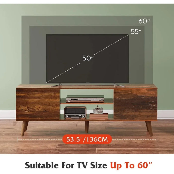 Mid Century Modern TV Console Tv Stand Living Room Furniture Entertainment Center With Storage for Living Room Retro Brown Table