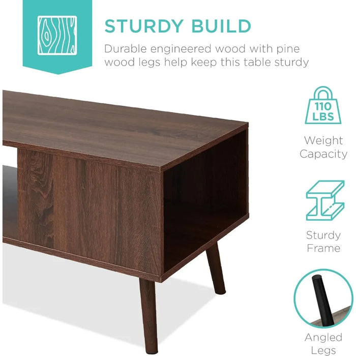 Best Choice Products Wooden Mid-Century Modern Coffee Table, Accent Furniture for Living Room, Indoor, Home Décor w/Open