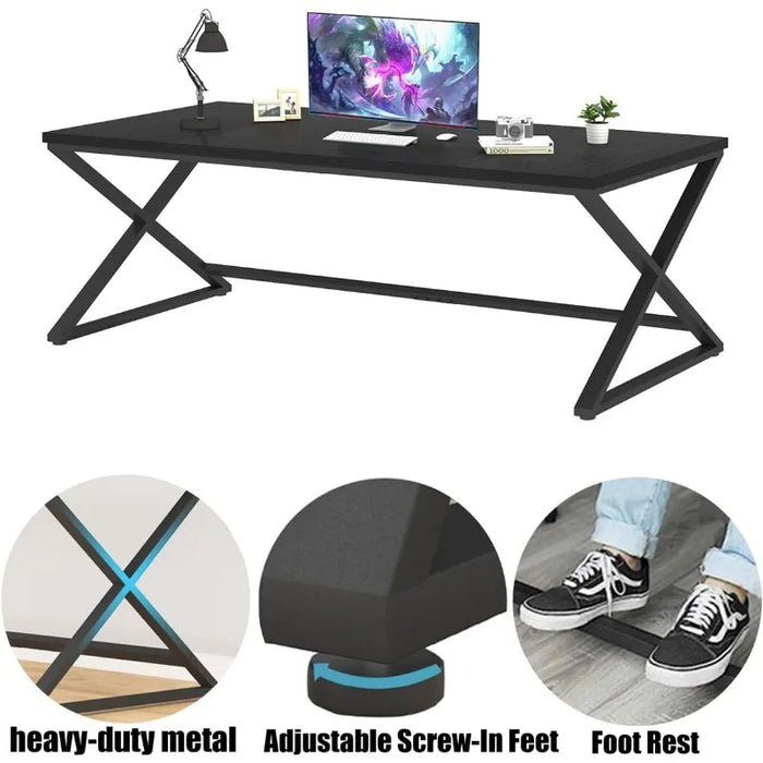IBF Large Black Computer Desk 70.8” Long Writing Desk for Home Office Modern Simple Executive Work Study Desk for Two Person