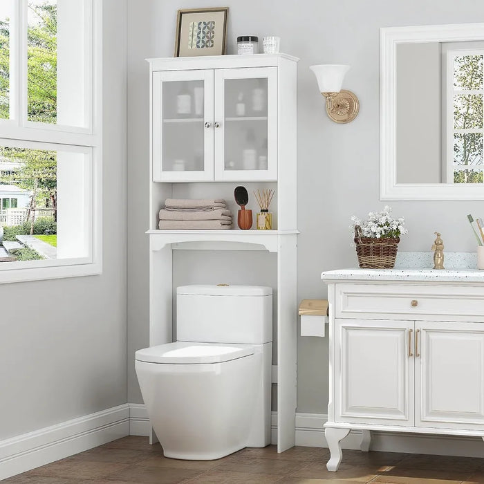 Above Toilet Storage Cabinet With Glass Doors Bathroom Organizer and Storage White Home Furniture Accessories Cabinets Shelf
