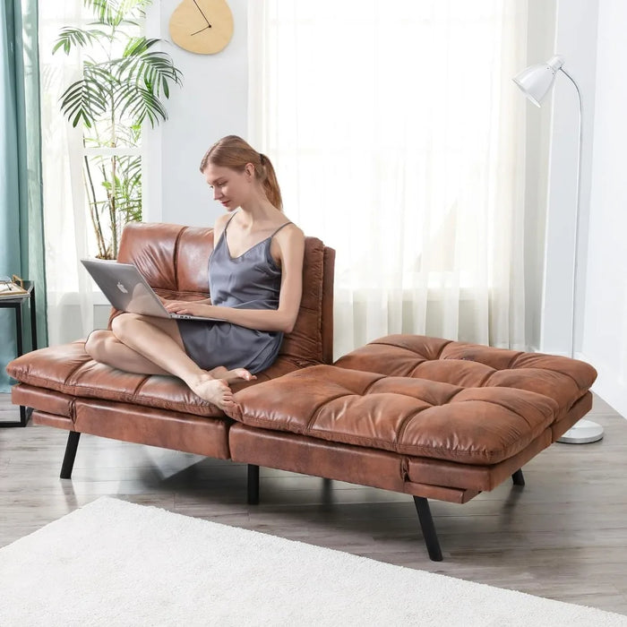 Office Sofa Apartment Living Room Sofas Faux Leather Futon Sofa Couch Bed Dark Brownfreight Free Furniture Home