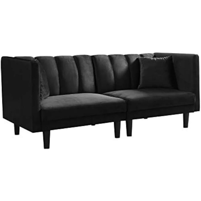 Bed Convertible Velvet, Modern Sleeper Sofa with 2 Pillows, 3 Adjustable Angles for Backrest, Living Room Couch, Black