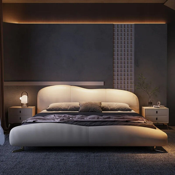 Nordic Unique Aesthetic Bed Storage Metal Minimalist Queen King Bed Modern Wood Leather Cama Matrimonial Bedroom Furniture
