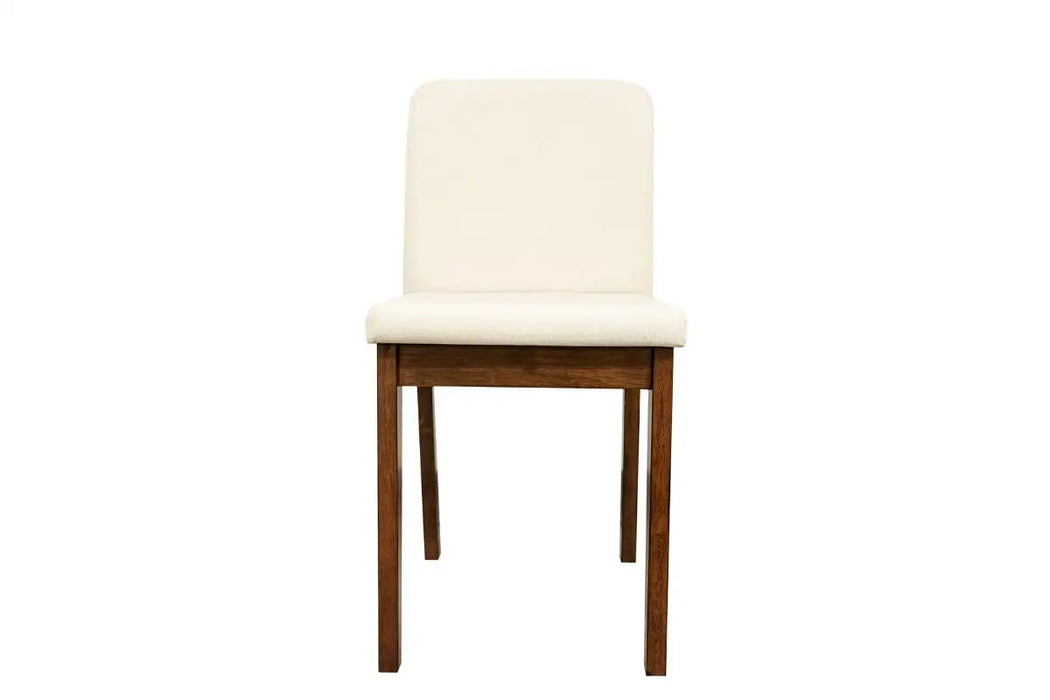 Dark Walnut Finish 5pc Dining Room Set Dining Table 4x Chairs Beige Fabric Chair Seat Kitchen Breakfast Dining room Furniture Ru