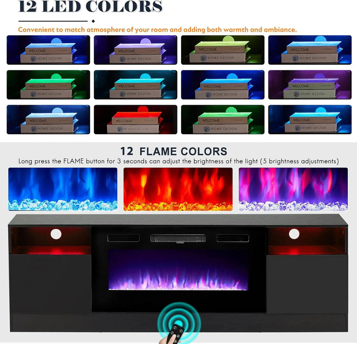 oneinmil Fireplace TV Stand with 36" Electric Fireplace, LED Light Entertainment Center, Modern Wood Texture Entertainment