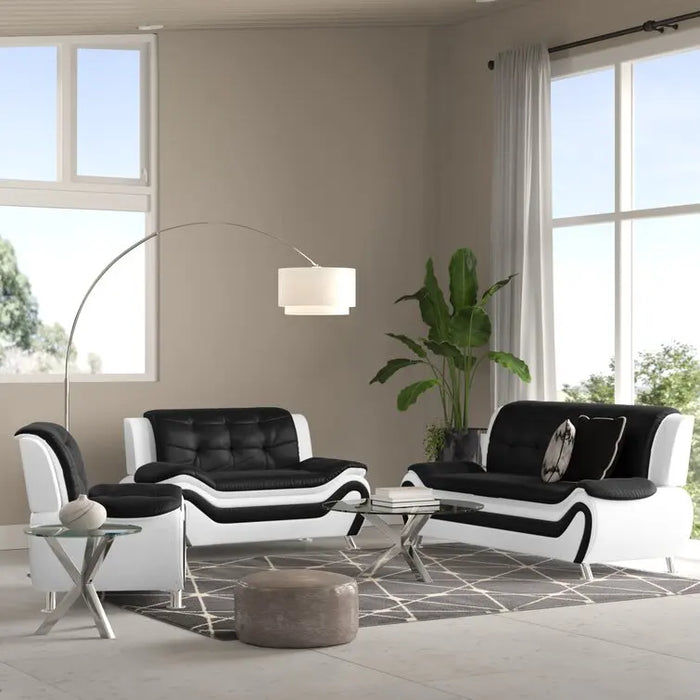 3 Piece Faux Leather Living Room Sofa Set Thickened seat cushions Easily assembles