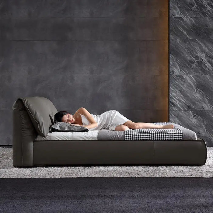 American Minimalist Leather Double Bed King Queen Size Master Bedroom Antique Wooden Furniture Post-Modern Luxury Wedding Bed
