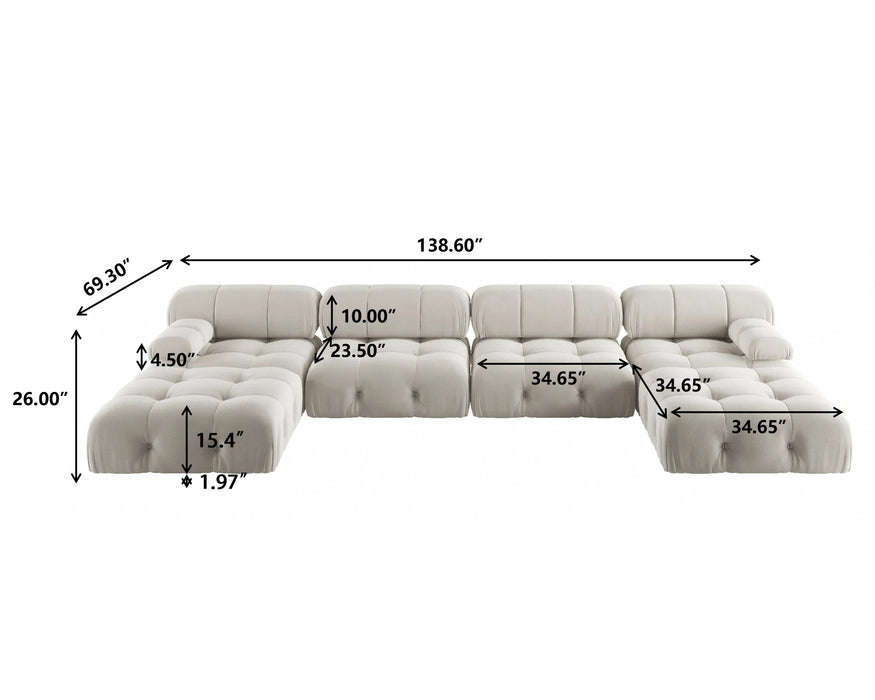 Italian Deianira Sectional Sofa for Living Room 138 inch Wide Velvet Fabric Reversible Modular Counch Sofas with Chaise Ottoman