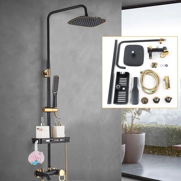 8'' Black Bathroom Rainfall Shower Faucet Set Tub Mixer Tap with Hand Spray