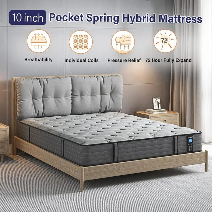 Queen Mattress,10 Inch Gel Memory Foam Pocket Spring Hybrid Mattress/Queen Size Mattress/Comfort Firm Support Pressure Relief