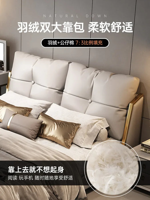 Italian modern minimalist 1.5-meter 1.8-meter master bedroom double bed, solid wood upholstered bed, light luxury Napa leather b