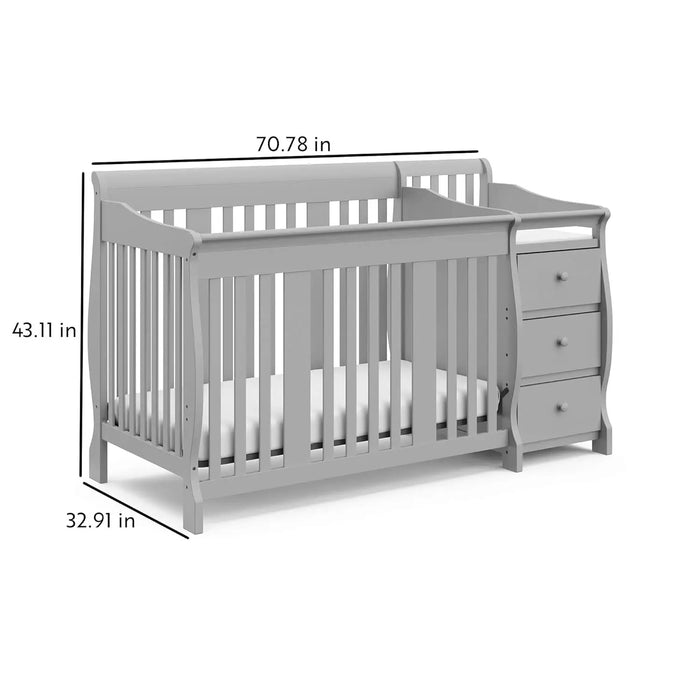 Storkcraft Portofino 5-in-1 Convertible Crib and Changer Combo (Pebble Gray) – Changing Table with Storage Drawe