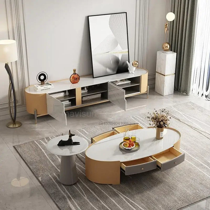 Luxury Living Room Furniture TV Cabinet A Set Of 2 Coffee Table Modern Minimalist Indoor Tea Table And TV Stand Combination