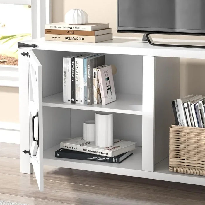 70" TV Stand with Double Barn Doors Storage Cabinets for TVs UP To 80 Inch, Farmhouse TV Entertainment Center for Living Room