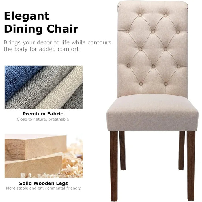 COLAMY Upholstered Dining Chairs Set of 4, Tufted Parsons Diner  Fabric Dining Room Chairs with Solid Wood Legs and Padded Seat