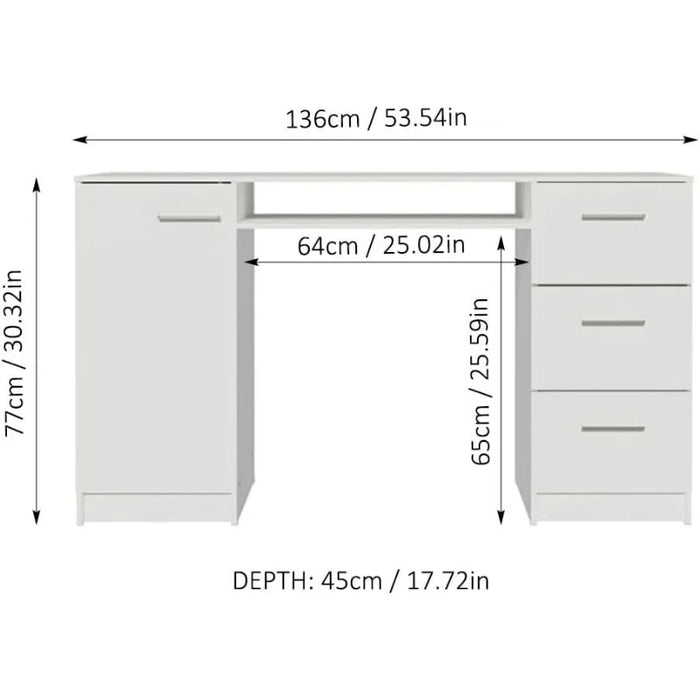 Madesa Computer Desk with 3 Drawers, 1 Door and 1 Storage Shelf, Wood Writing Home Office Workstation, Office Desk with Drawers
