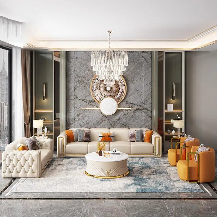 Italian Minimalist White Leather Sofa Combination Luxury Living Room Furniture Large Sofas Set Small Apartment Chaise Lounge