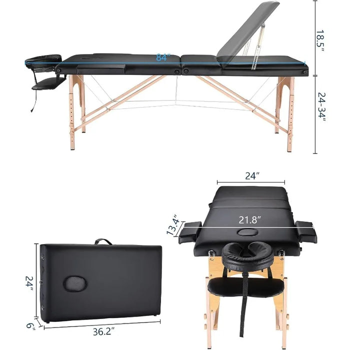 Professional Massage Table Portable Massage Bed for Spa Salon Tattoo Esthetician Lash Reiki, Adjustable Height 84" Long & 500