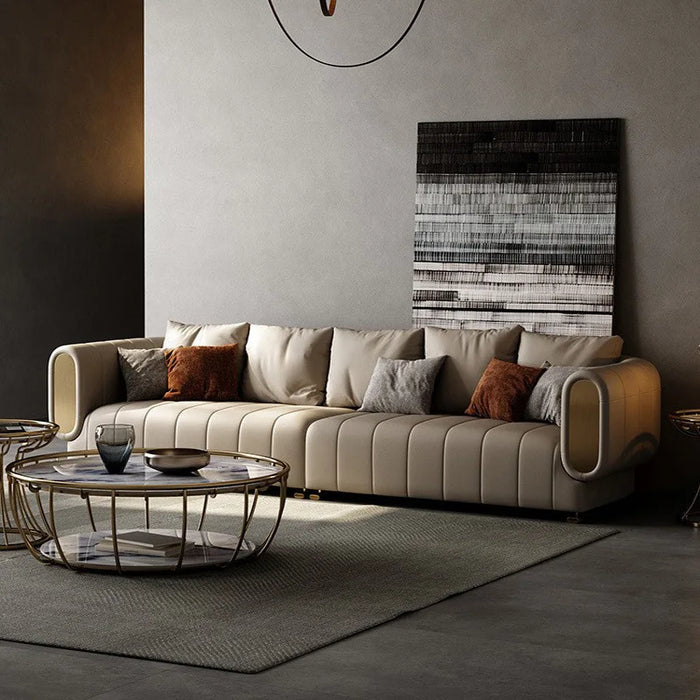 Living room furniture Italian luxury leather sofa head cowhide villa straight leather sofa