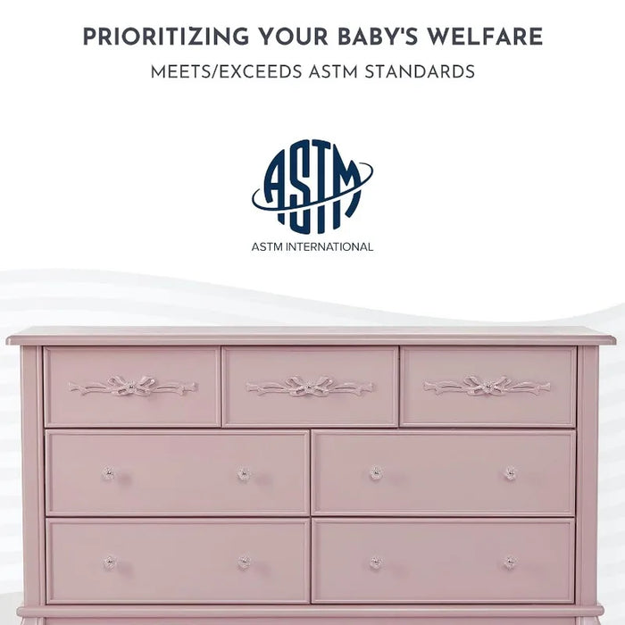 Evolur Aurora Dresser, 54x20.3x34 Inch (Pack of 1), Dusty Rose Bedroom Furniture›Dressers