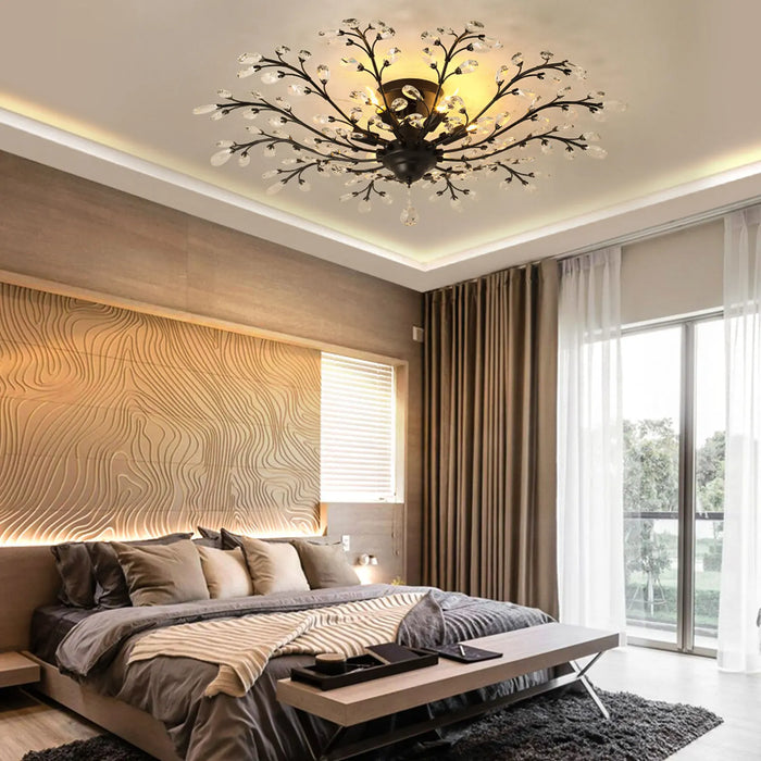 Modern Crystal Chandelier Tree Branch LEDCeiling Lamp Luxury Pendant Light Creative Home Decor 5-Head Light for Living Room