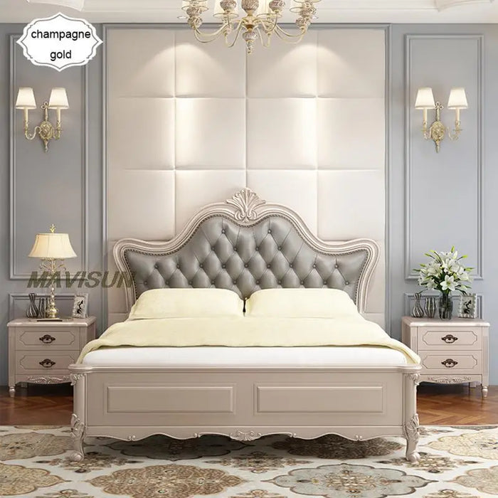 Wedding Solid Wood Comfortable Double Bed With Bedside Tables Combination For Master Bedroom Hotel Home Furniture Italy Design