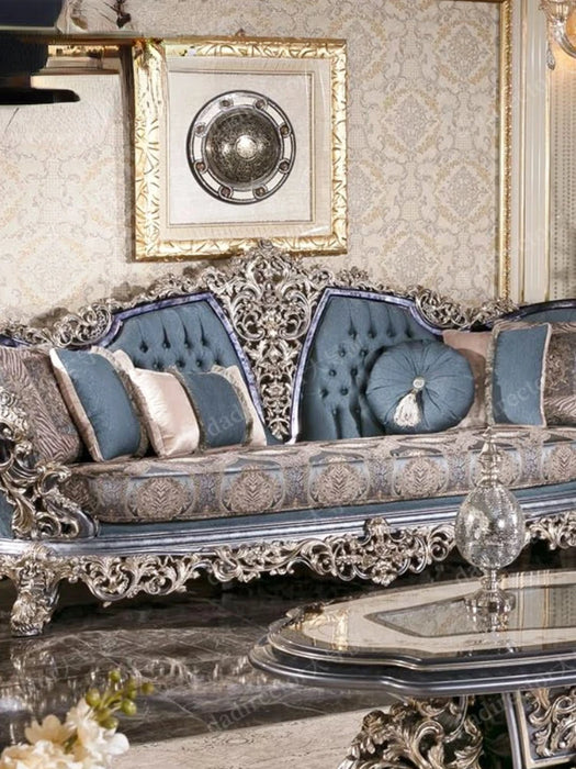 Luxury Villa Fabric Sofa Living Room Solid Wood Carving Sofa Combination