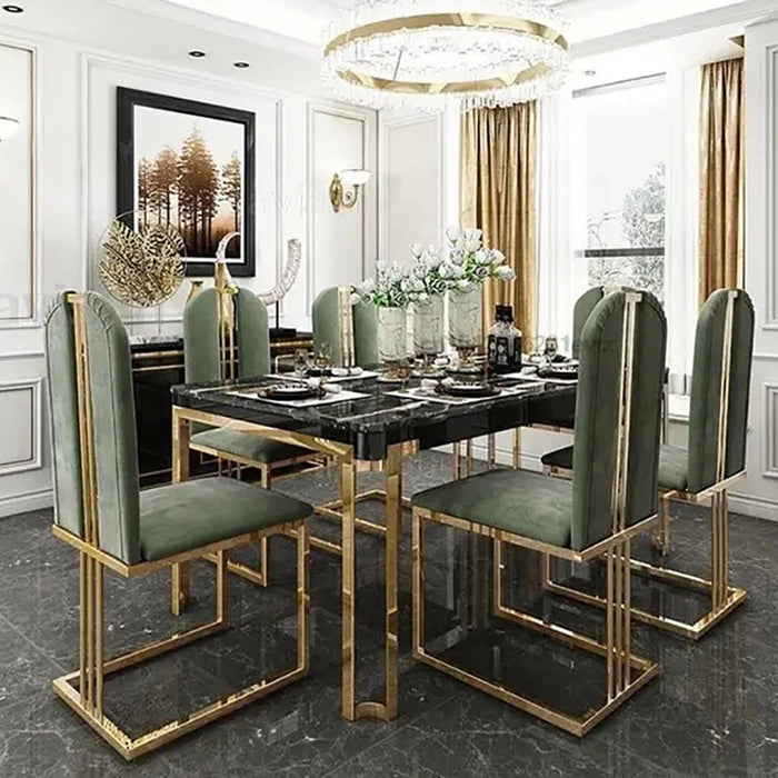 Luxury Rectangular Table Dinning Office Gaming Dining Table Chairs Living Room Stainless Steel Sillas De Comedor Furniture GM