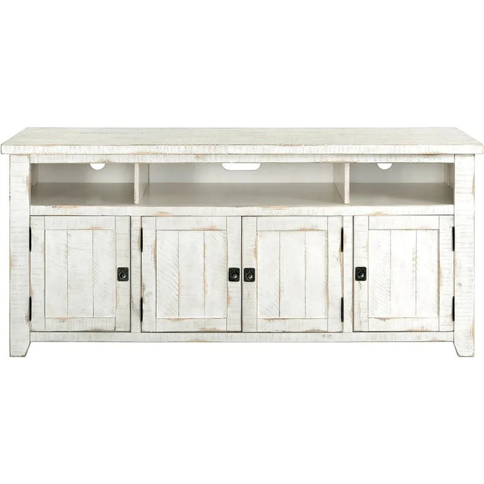 Nantucket 65" TV Stand, Antique White & Barn Door End Table, Antique White