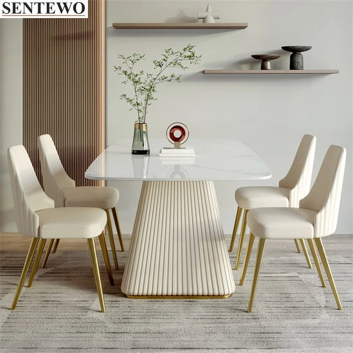 Luxury Rock Slab Dining Table 8 Dinner Chairs Set Stainless Steel Leather Base Faux Marble Table Furniture Mesa Com 6 Cadeiras
