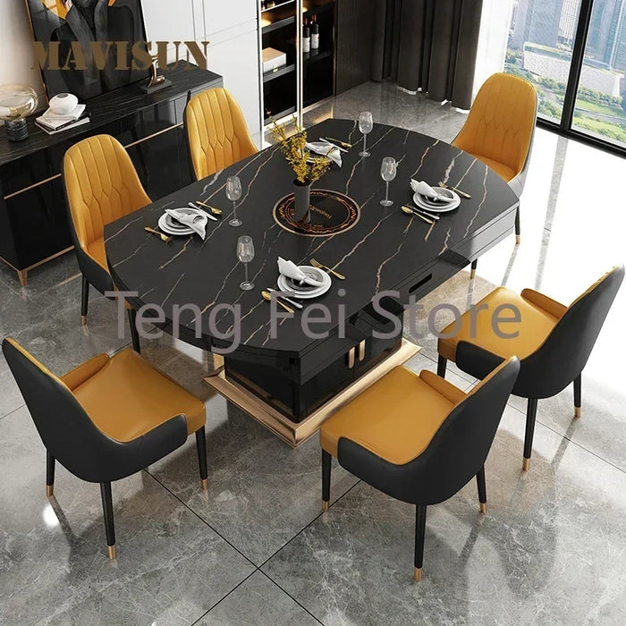 Black Modern Practical Rock Plate Long Dining Room Sets Living Room Chairs Luxury Folding Slate Mesa De Jantar Home Furniture WK