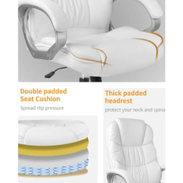Armchair High Back Executive Chair PU Leather Business Manager’s Office Chair Swivel Desk Chair With Lumbar Support and Armrest
