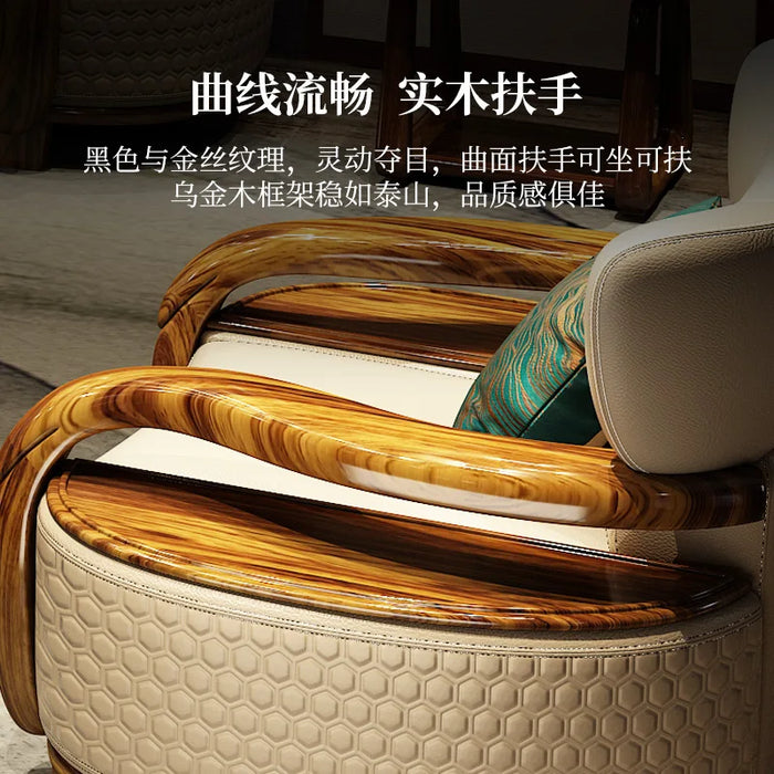 Black gold wood leather sofa new style large and small house type solid wood modern light luxury living room sofa