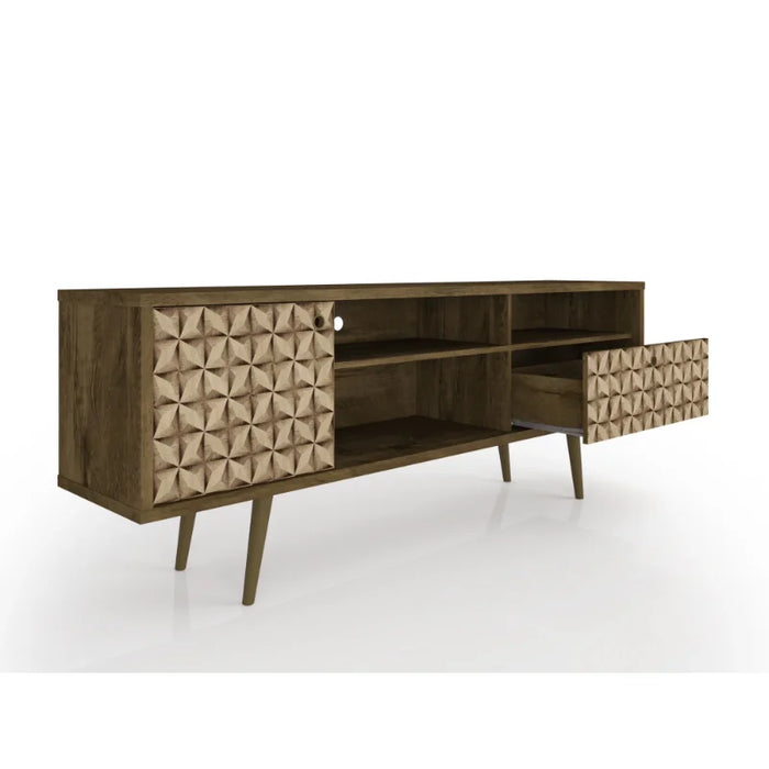 70.86" Mid Century - Modern TV Stand with 4 Shelving Spaces and 1 Drawer, Brown living room furniture  tv stand cabinet
