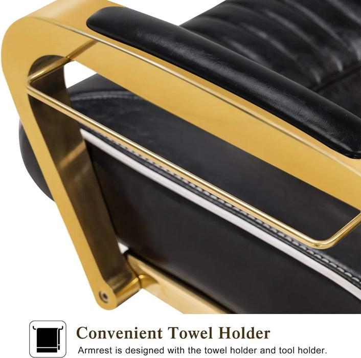 BarberPub Vintage Barber Chair Metal Hydraulic Recline Beauty Spa Salon Styling Equipment 3078 (Gold)