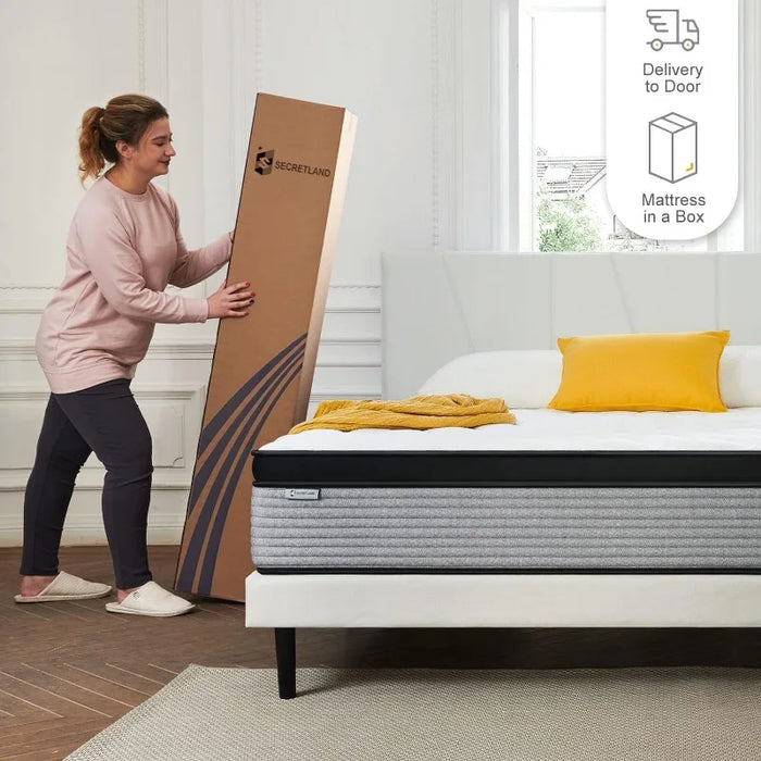 S SECRETLAND Queen Mattress, 14 Inch Hybrid Memory Foam Mattress and Individual Pocket Springs,Queen Bed in a Box