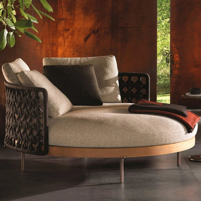 Outdoor sofa, curved single person balcony, solid wood designer, outdoor villa, rattan chair furniture