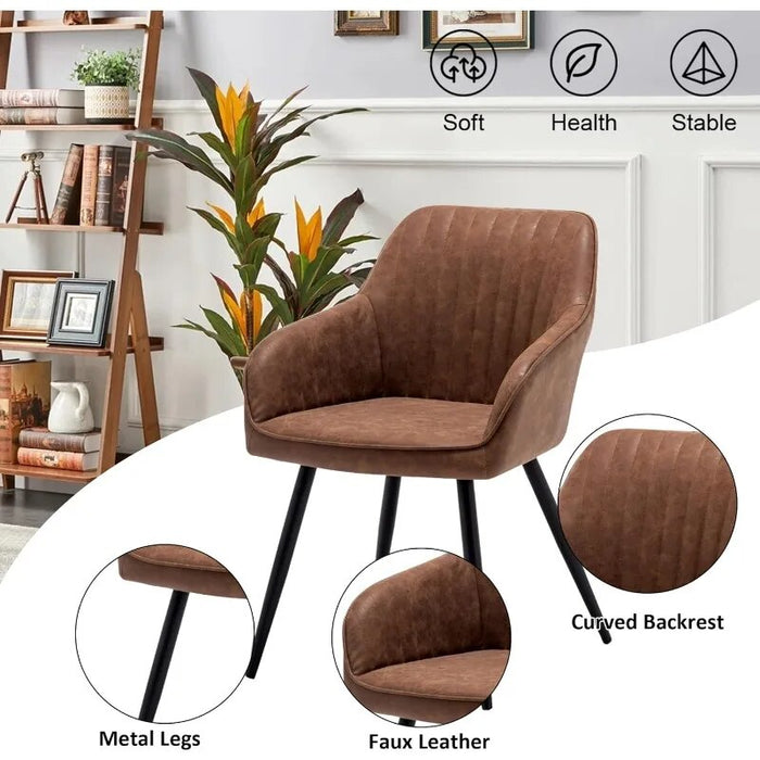 annjoe Faux Leather Accent Arm Chairs for Living Room Leisures/ Upholstered Chair with Metal Legs Set of 2 for Home Kitchen