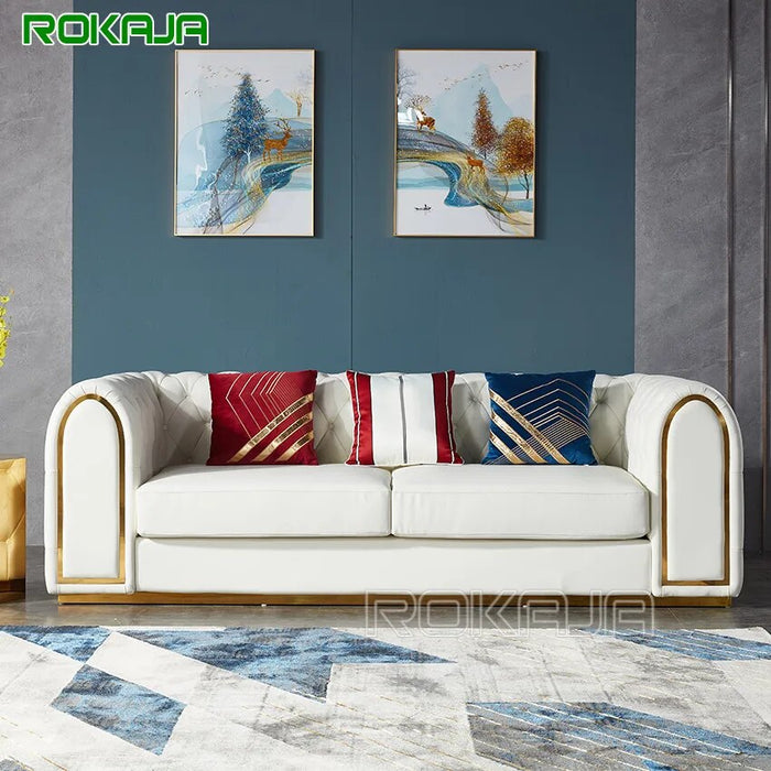 Italian 1 2 3 People Sofa Set Living Room Furniture Pull Buckle Luxury Sofas White Leather Modular Office Armrest Sofa Sets